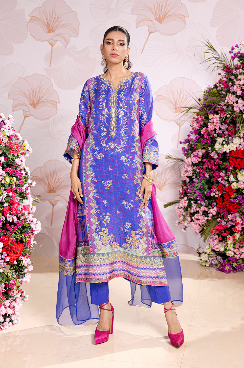Zimah Electric blue print and dupatta