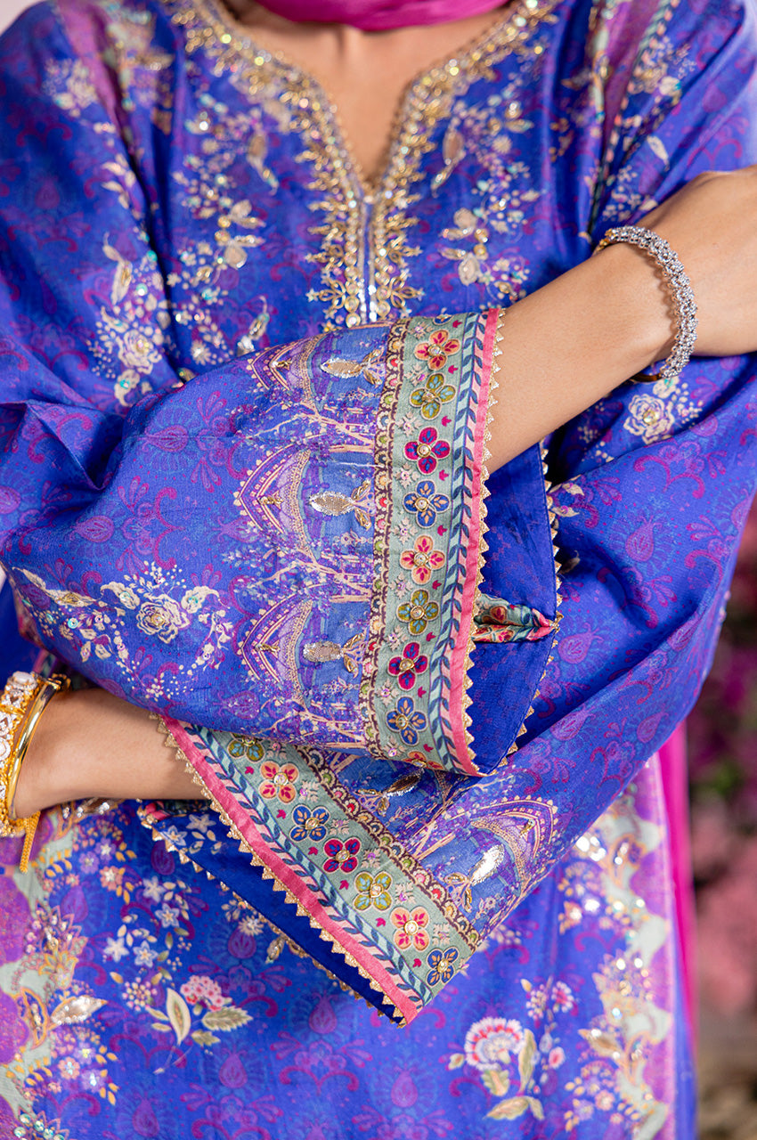 Zimah Electric blue print and dupatta