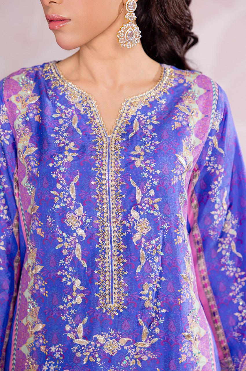 Zimah Electric blue print and dupatta