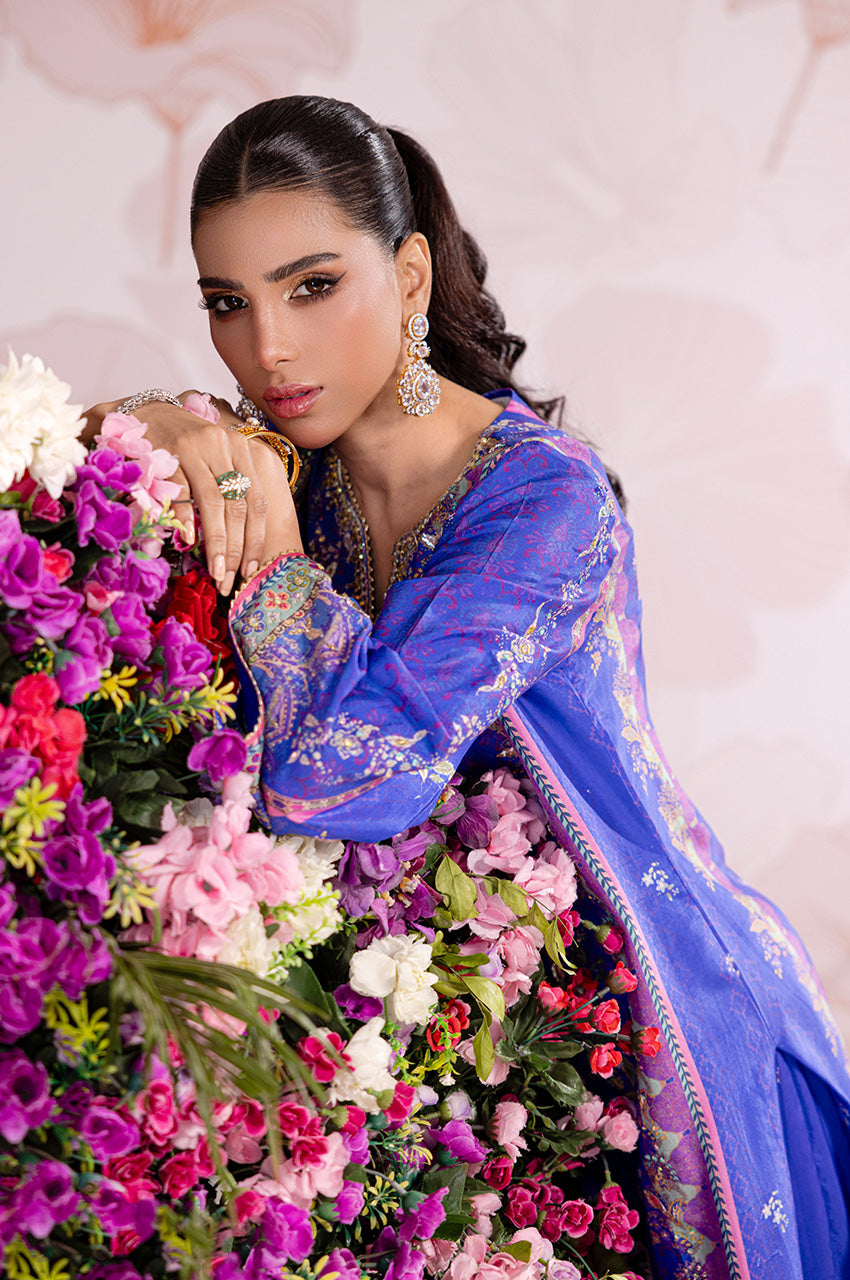 Zimah Electric blue print and dupatta