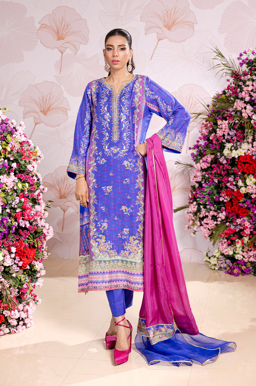 Zimah Electric blue print and dupatta