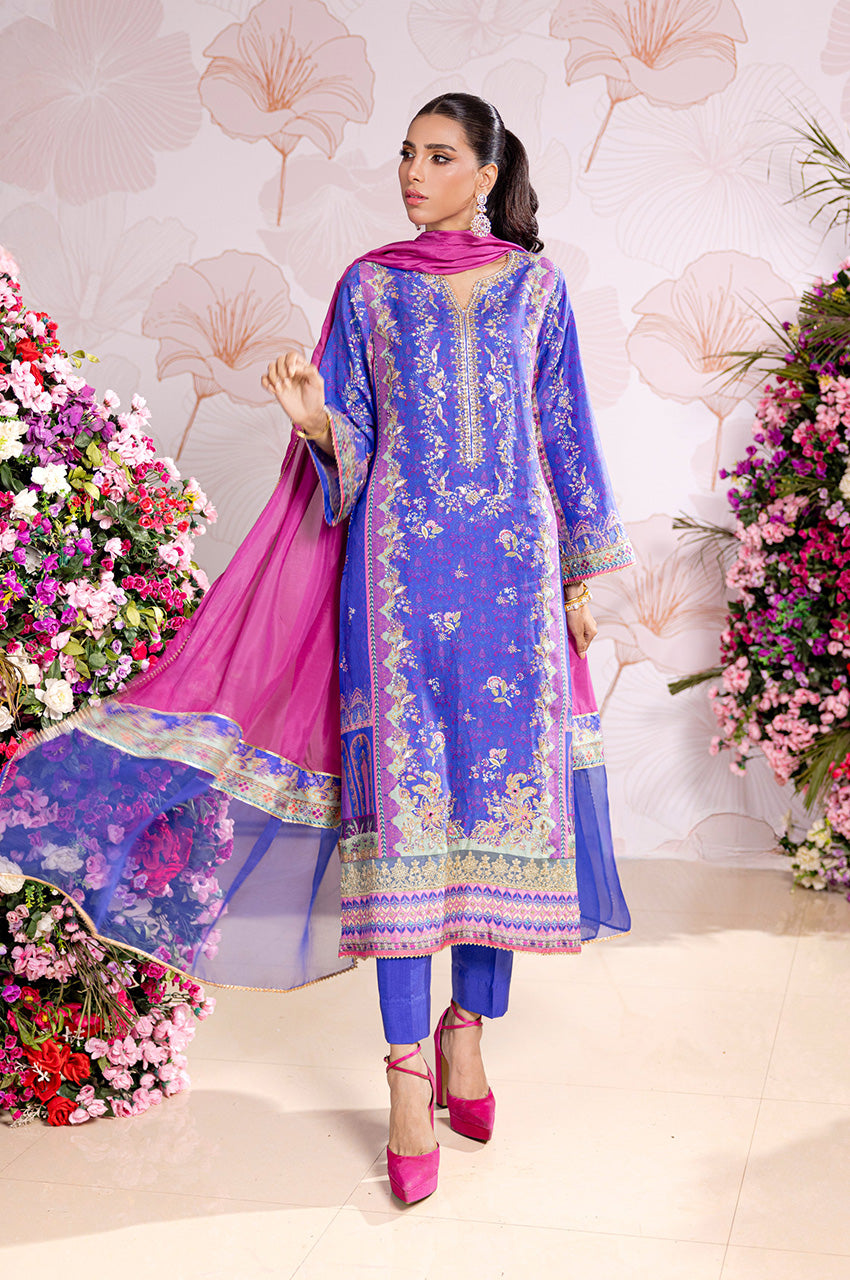 Zimah Electric blue print and dupatta