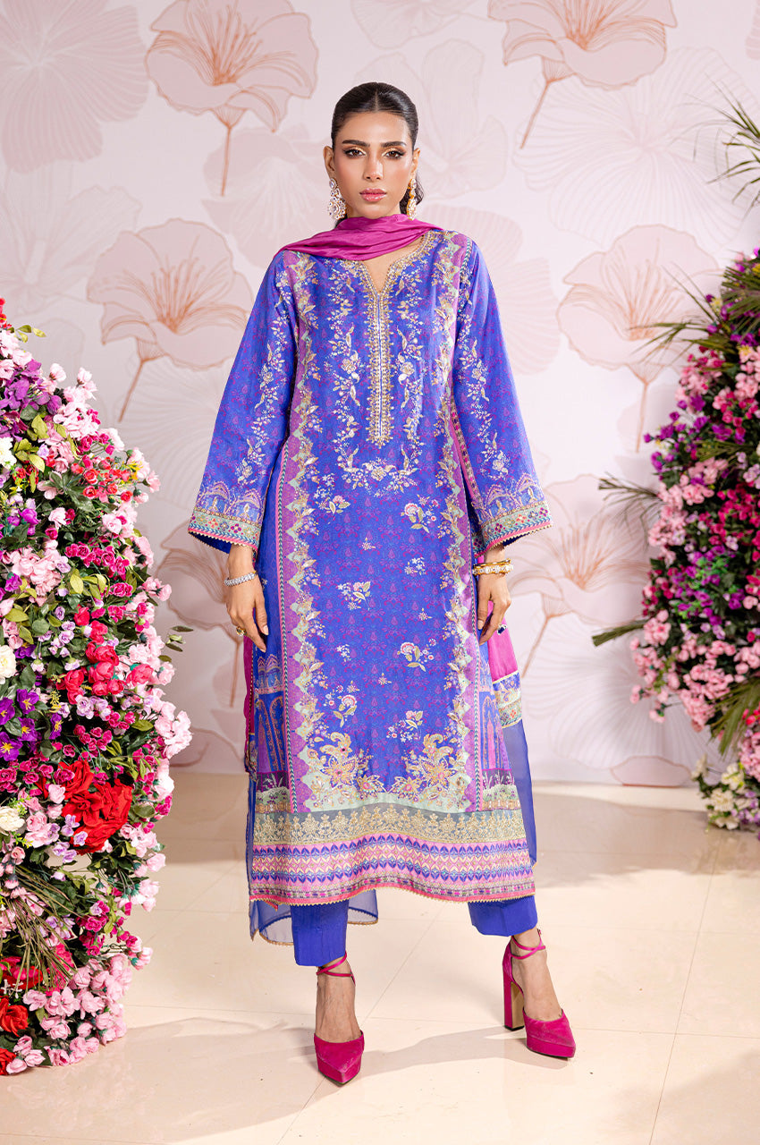 Zimah Electric blue print and dupatta