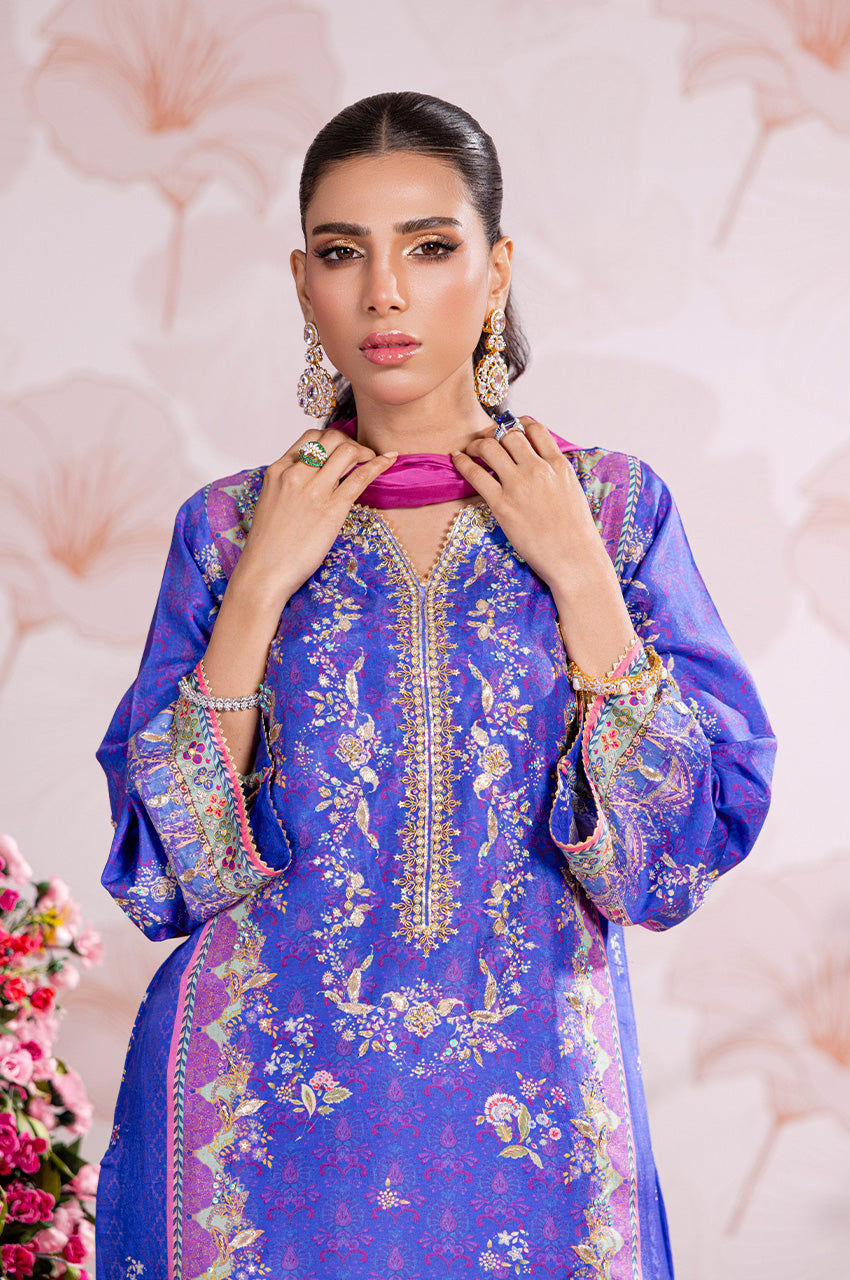 Zimah Electric blue print and dupatta