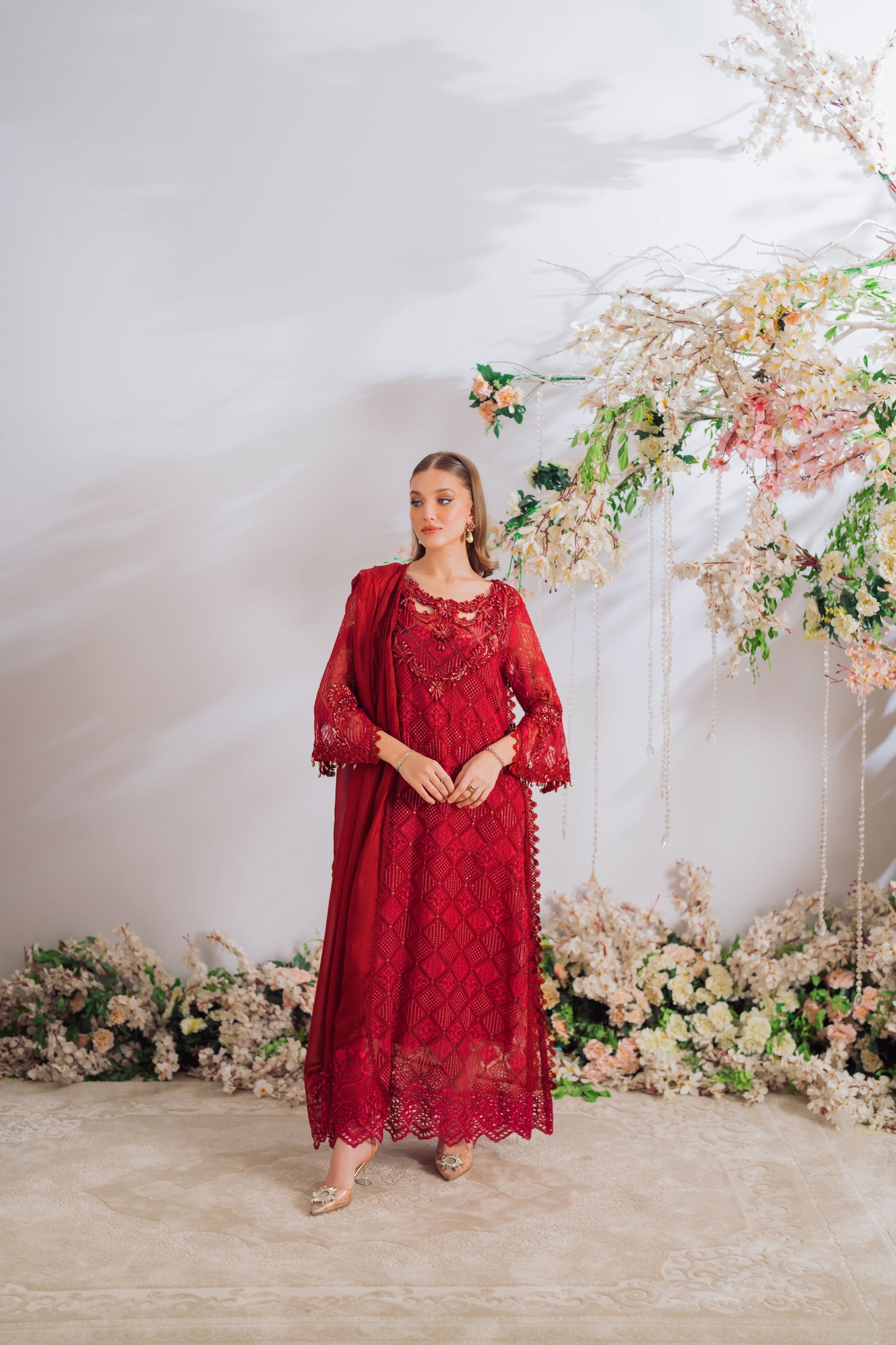 Afra Red Kaftaan and dupatta