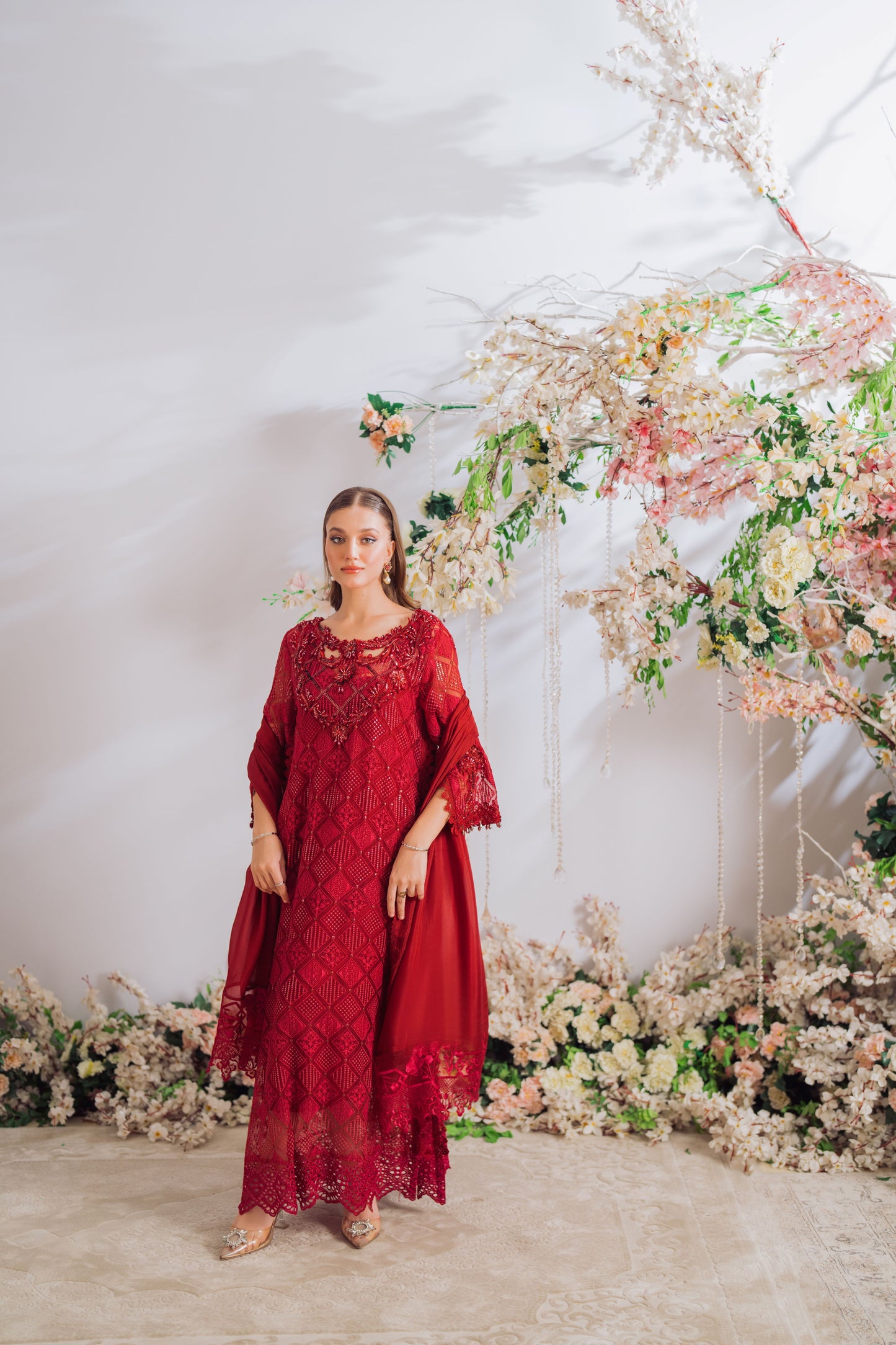 Afra Red Kaftaan and dupatta